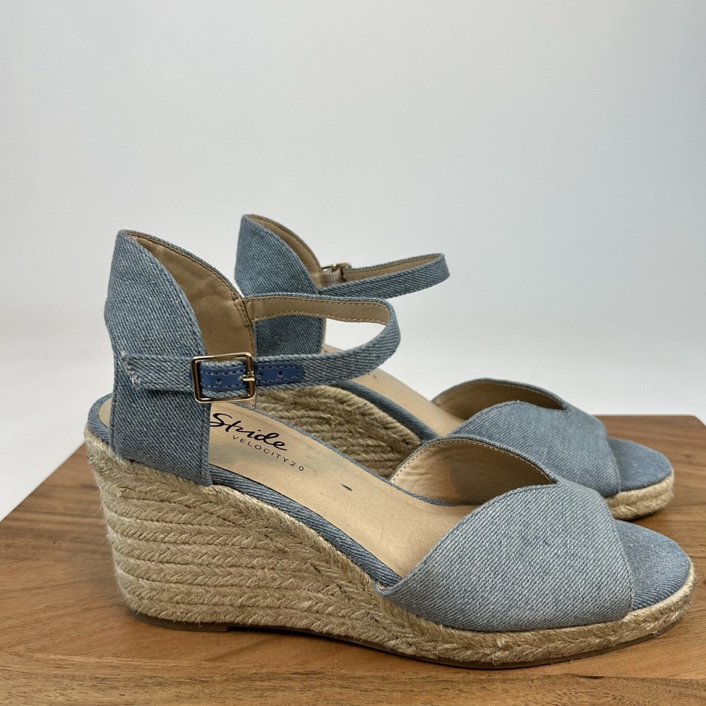 New Womens LifeStride Tess Blue Denim Espadrille Strappy Wedge Sandals Size 10 M